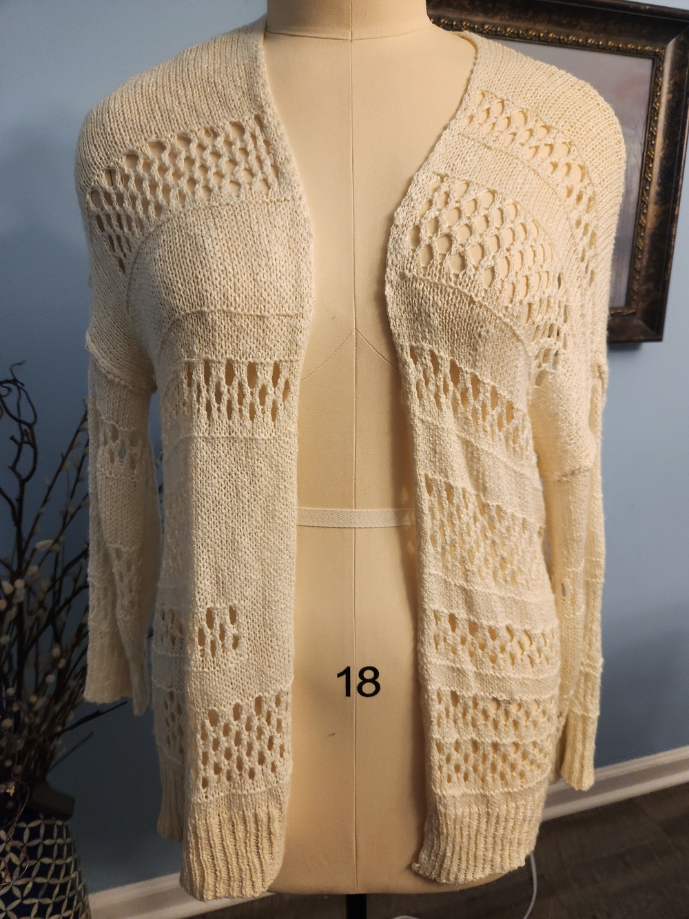 Source Unknown Cream Openwork Knit Cardigan